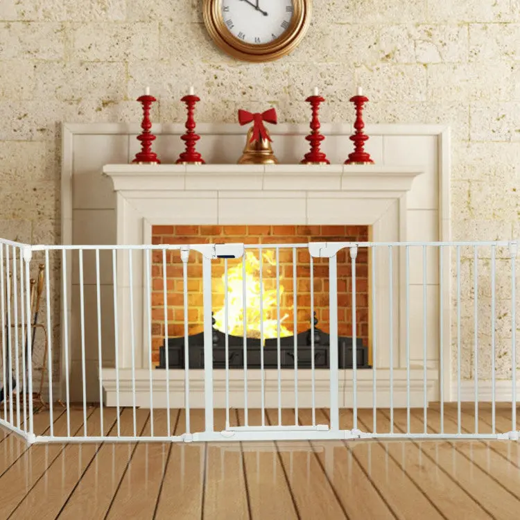115-Inch Adjustable Fireplace Fence – 5-Panel Heavy-Duty Steel Pet Playpen with Double Safety Lock