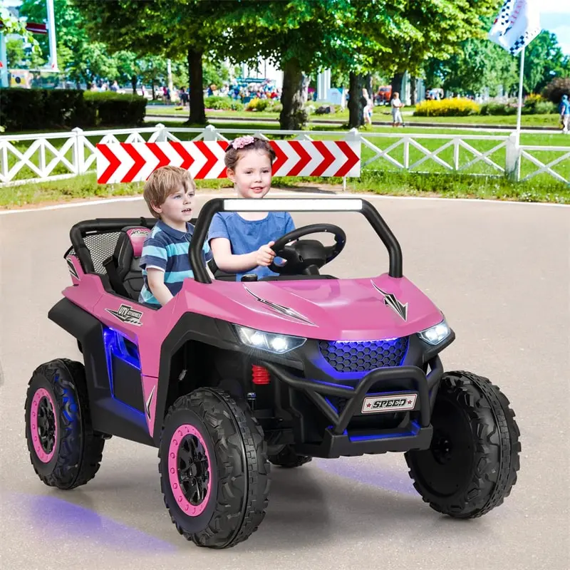 12V Dual-Seat UTV Ride-On Vehicle for Kids with Remote Operation and Multi-Function Entertainment System