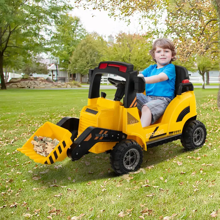 12V Electric Ride-On Construction Excavator for Kids – Adjustable Bucket & Safety Side Rails