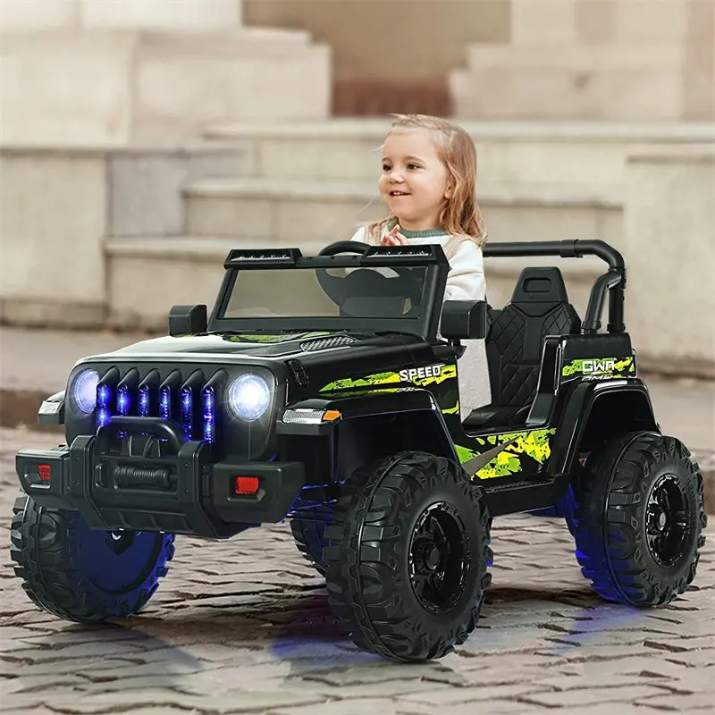 12V Jeep-Style Electric Ride-On Truck for Children – Features LED Lights and Parental Remote