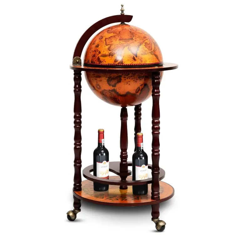17.5-Inch Italian-Inspired Wood Globe Liquor Cabinet on Wheels – Antique Replica Bar Stand