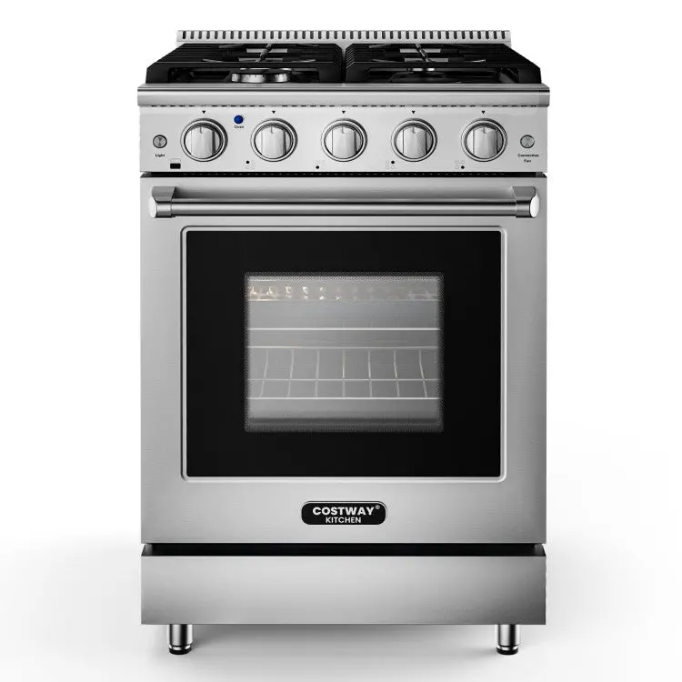 24-Inch Natural Gas Range — Freestanding Dual-Fuel Cooktop with 4 Burners, Storage Drawer & Stainless Finish