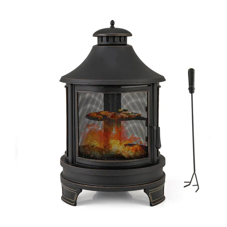 30-Inch Dual-Function Metal Chiminea: Wood-Fired Patio Fireplace + BBQ Grill with Chimney Vent