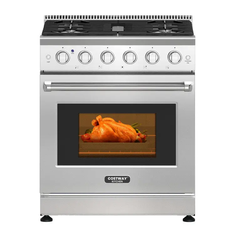 30-Inch Freestanding Gas Range – 4.55 Cu. Ft. Natural Gas Oven with 5 Burners, Storage Drawer & 120V Compatibility