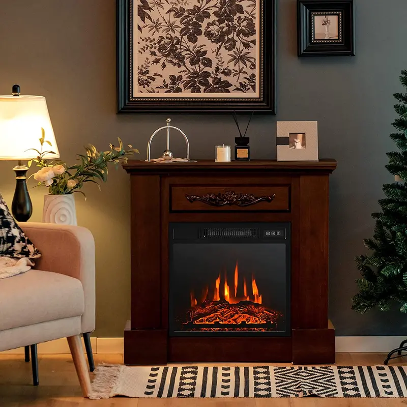 32-Inch Freestanding Electric Fireplace TV Stand – 1400W Heater with Mantel Design & Dual Heating Modes