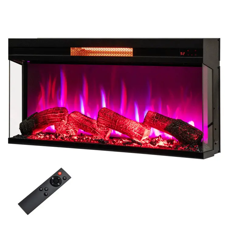 36-Inch 3-Sided Electric Fireplace Heater – 1500W with Remote, Overheat Safety, and Tempered Glass Front