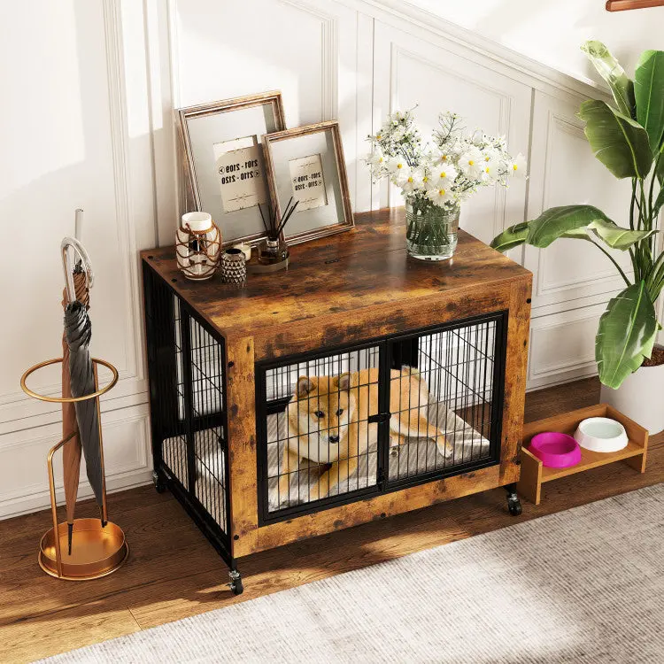 38-Inch Mobile Dog Crate – Heavy-Duty Pet Cage for Large Dogs with Locking Doors and Washable Tray