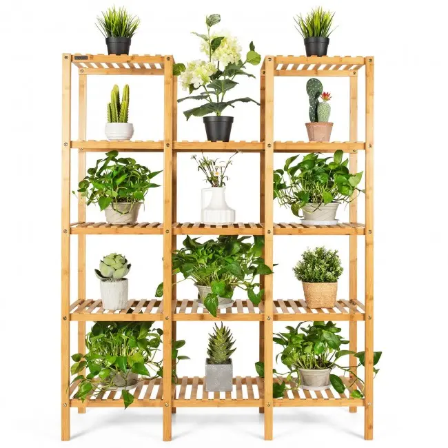 56-Inch Bamboo Multi-Tier Shelf — Stylish Plant Stand & Living Room Display Rack