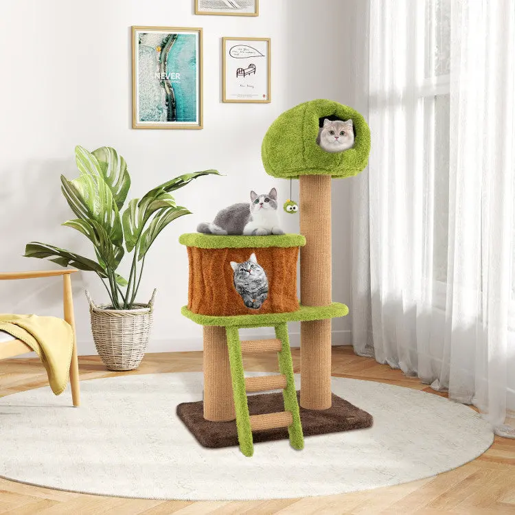 56-Inch Multi-Tier Cat Tree – Playful Activity Center with Mushroom Condo, Removable Cushions, and Scratching Posts
