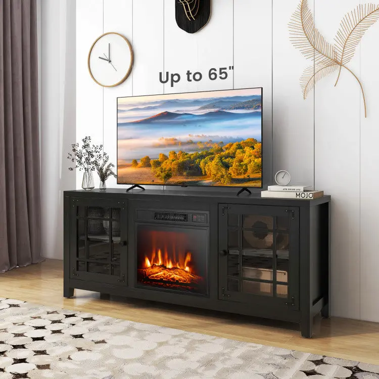 58-Inch Fireplace TV Stand with 18″ Electric Hearth, Adjustable Shelving, and 65″ TV Support