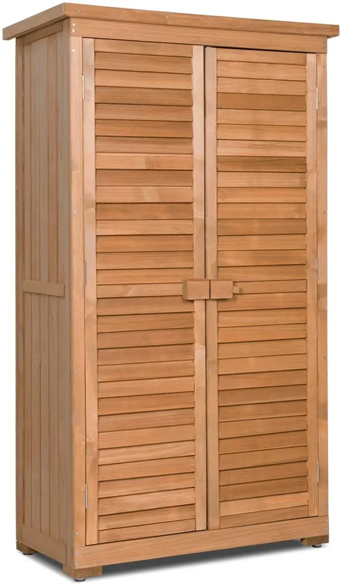 63-Inch Wooden Garden Tool Shed with Latch Closure and Detachable Shelves