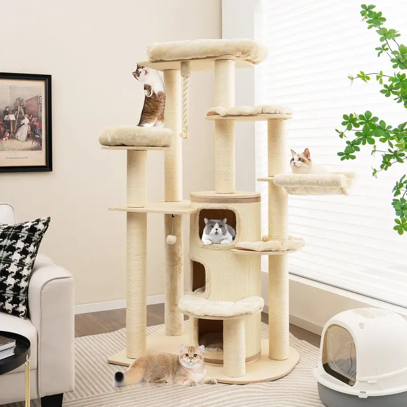 67-Inch Modern Multi-Tier Cat Tree with Hanging Toy, 3-Level Condo, and Sturdy Sisal Scratching Posts