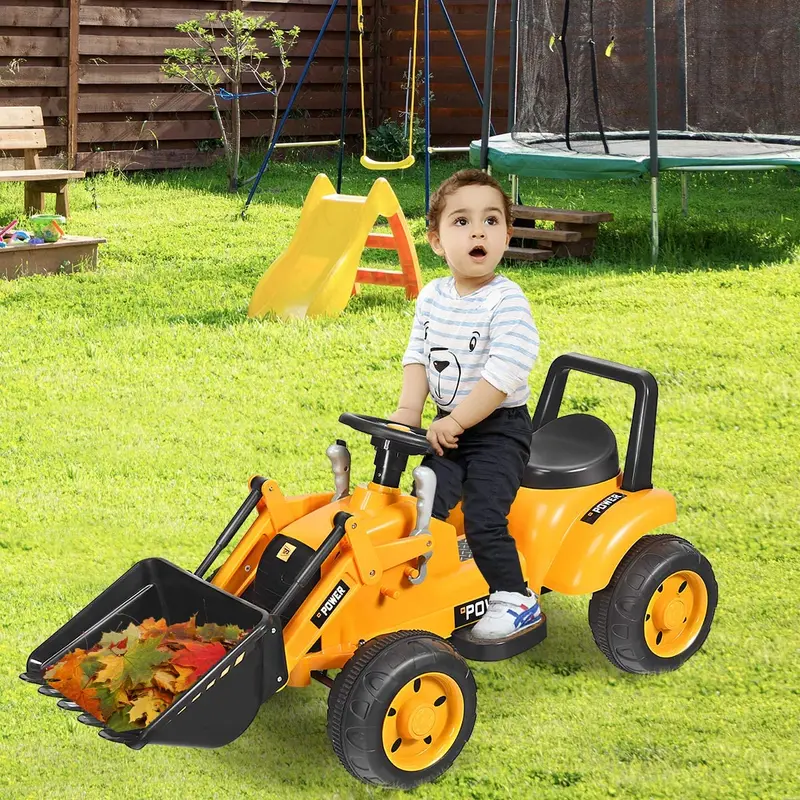 6V Construction-Themed Ride-On Tractor for Kids Featuring Functional Front Loader and Battery Power