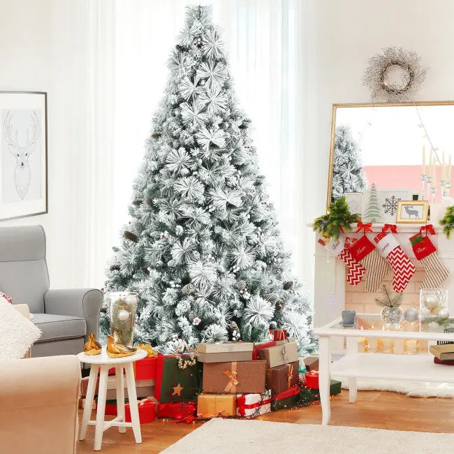 8-Foot Premium Snow-Flocked Christmas Tree – Glitter-Tipped Pine with Sturdy Metal Base