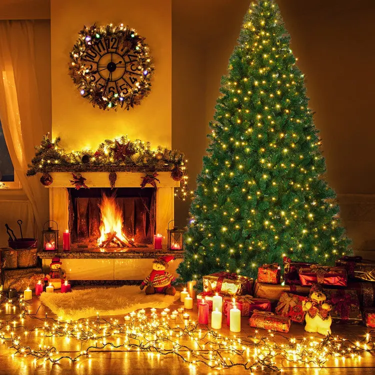 9-Foot Pre-Lit Artificial Spruce Christmas Tree – 700 Warm White LEDs, Hinged Branches, Protective Cover