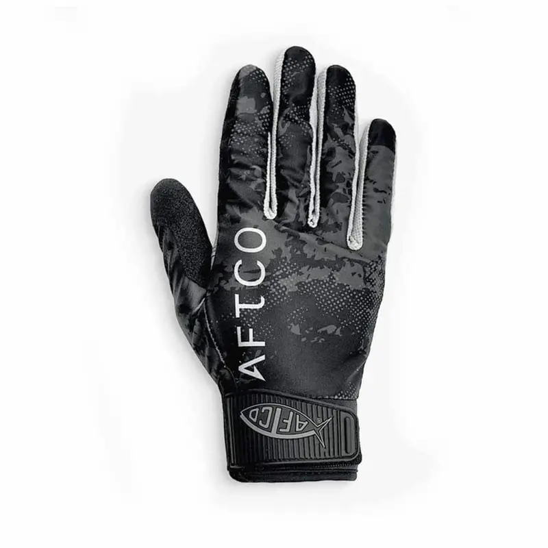 Aftco Black Storm Camo JigPro Fishing Gloves – Tactical Grip & UV Defense