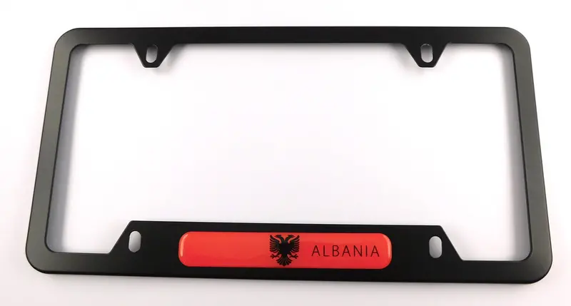 Albanian Flag License Plate Border – Slim Black Aluminum Frame with 4 Mounting Points