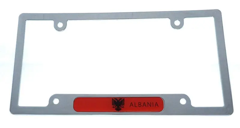 Albanian Flag License Plate Frame – Chrome-Plated Plastic Holder with Cover (CP08)