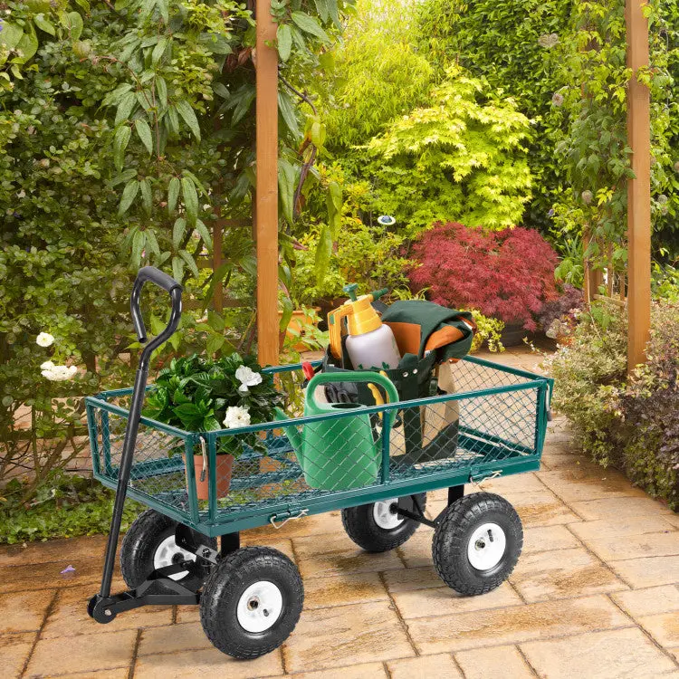 All-Terrain Garden Wheelbarrow – Heavy-Duty Dump Wagon with Removable Sides and Extended Handles