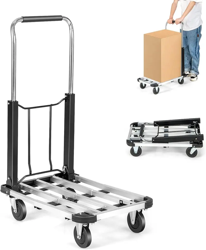 Aluminum Folding Hand Truck — 330 lb Capacity, Extendable Base & Lightweight Design for Luggage & Moving