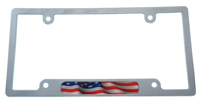 American Flag License Plate Frame – Chrome Plastic USA Car Tag Holder (Model CP08)