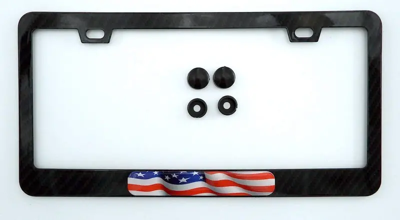 American Flag License Plate Frame – Sleek Black Carbon Fiber Metal Border
