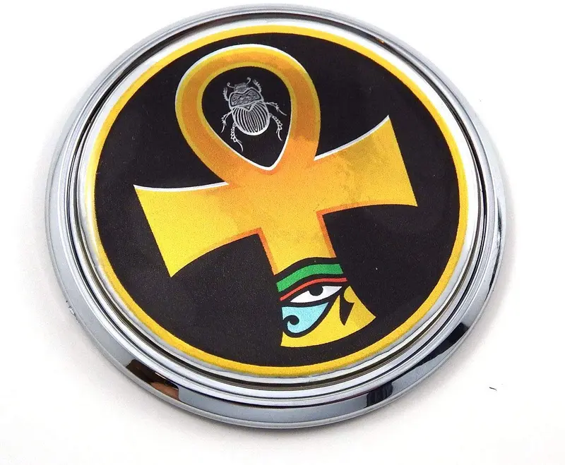 Ancient Egyptian Akhn Symbol 3D Chrome Round Car Emblem – 2.75″ Decal