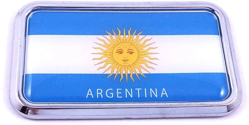 Argentina National Flag Chrome 3D Car Emblem Sticker – Rectangular Design, 3″ x 1.75″