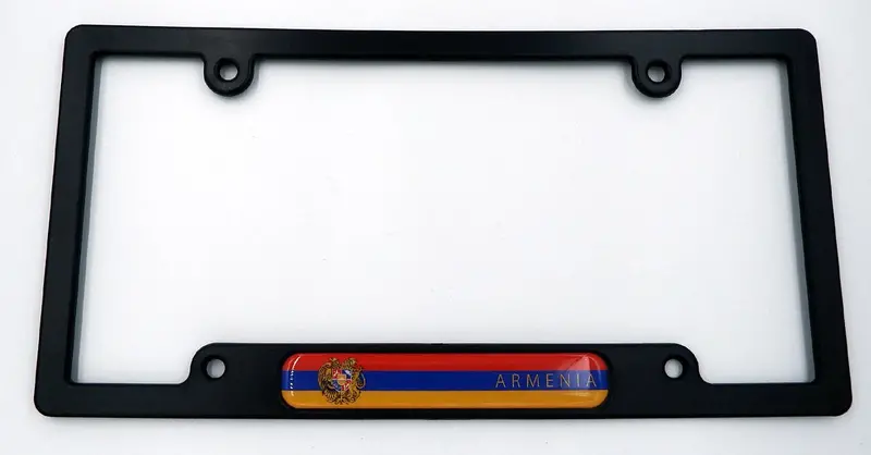 Armenian Flag Car License Plate Frame – Black Plastic with Domed Decal Insert