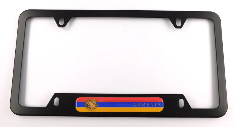Armenian Flag License Plate Holder – Stylish Black Aluminum Frame with Bottom Cutout