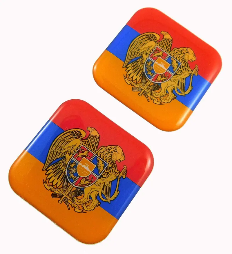 Armenian Flag Square 3D Domed Decal – Automotive & Biker Gel Sticker (1.5 Inch, 2-Pack)