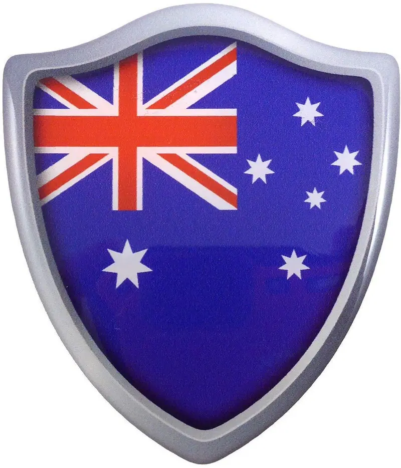 Australian Flag 3D Domed Resin Car Emblem – 2.6″ x 3″ Edge-Defined Shield Decal