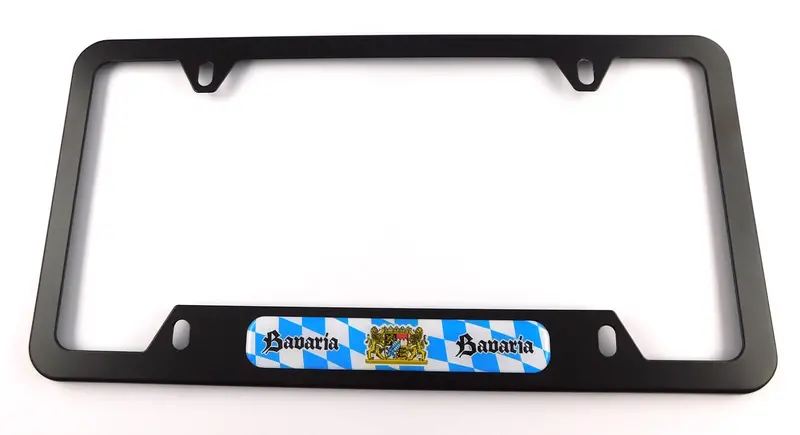 Bavarian Flag License Plate Border – Black Aluminum Frame with 4-Hole Fitment