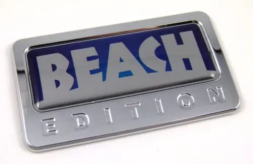 Beach Lifestyle Domed Chrome Badge – Coastal-Themed Vehicle Sticker with Strong Adhesive
