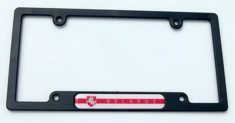 Belarus Flag Car License Plate Frame – Black Plastic with Domed Color Lens