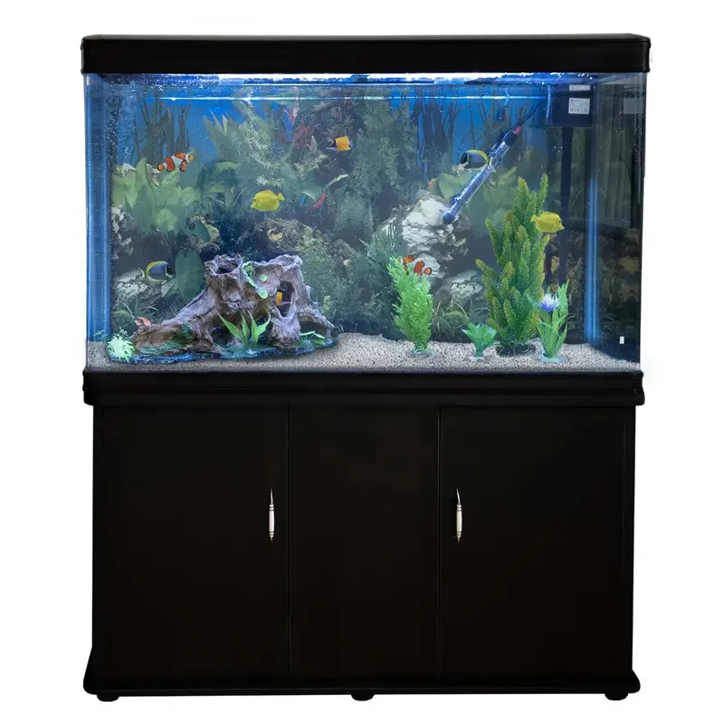 Black Aquarium Tank with White Gravel and Coordinating Cabinet – Starter Kit Included