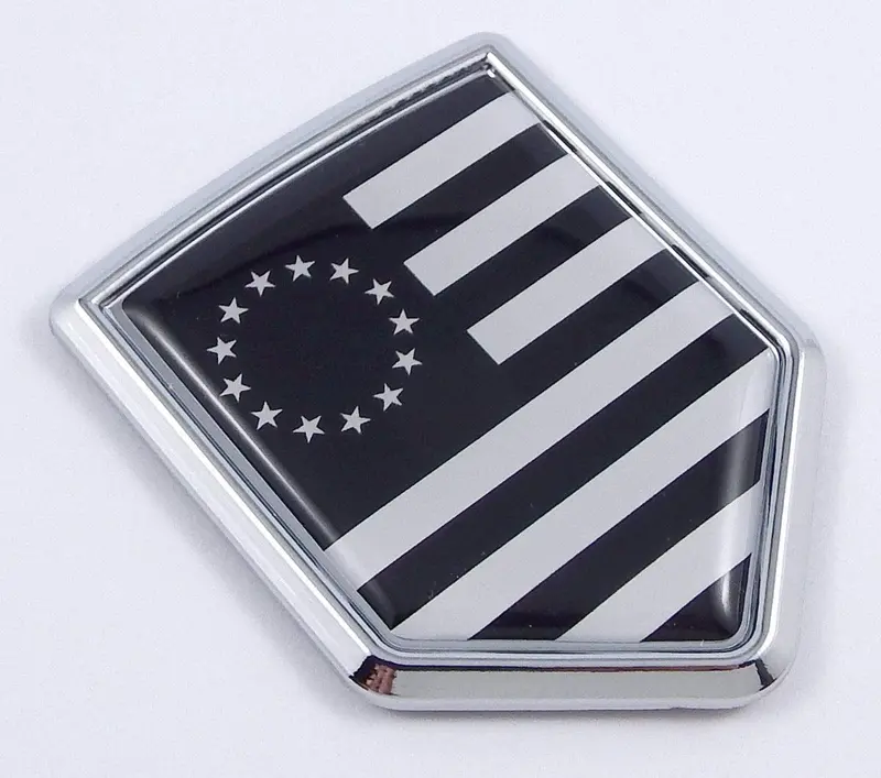 Black Betsy Ross Flag Chrome Auto Emblem – Bold Patriotic Vehicle Badge