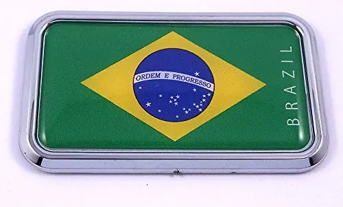 Brazil Flag Chrome 3D Car Decal Sticker – 3″ x 1.75″ Rectangular Emblem