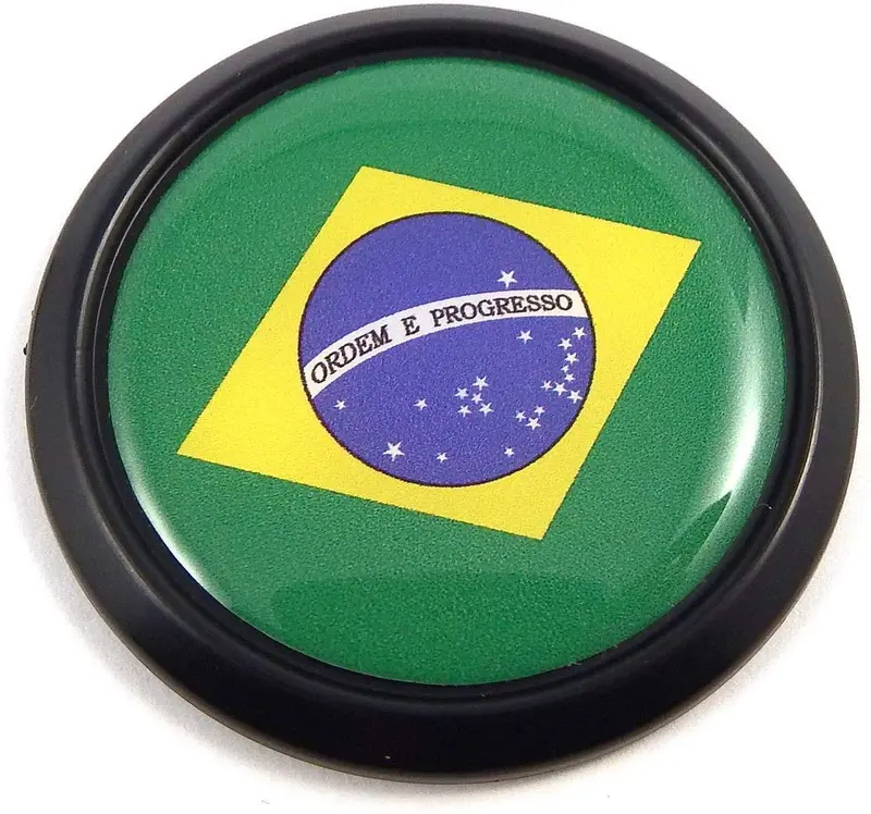 Brazil Flag Decal – 3D Black Round Verde-Amarelo Car Sticker (1.85″)