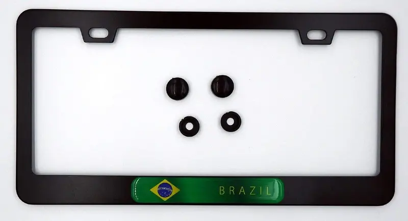 Brazil Flag License Plate Frame – Durable Black Aluminum Construction