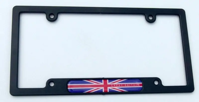 British Flag Car License Plate Frame – England-Themed Black Plastic Design