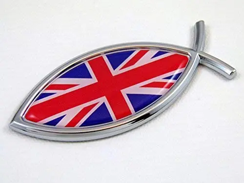 British Flag Jesus Fish Chrome Decal Sticker – UK-Themed Automotive Emblem