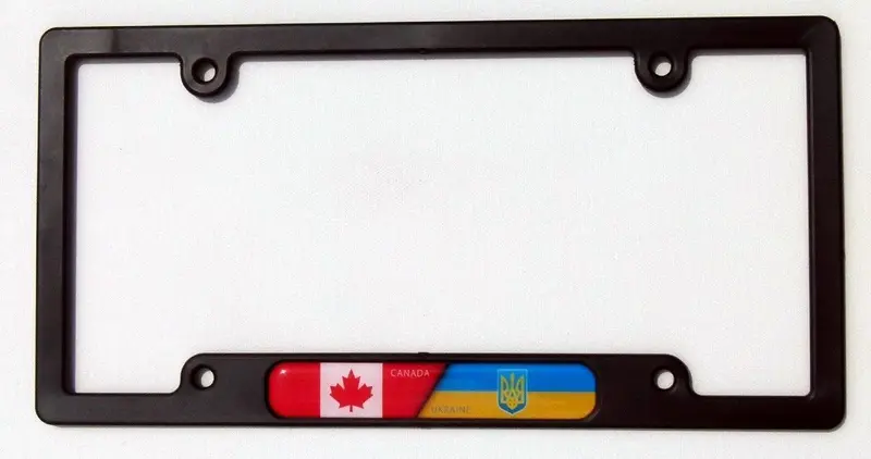 Canada & Ukraine Dual-Flag Car License Plate Frame – Black Plastic with Domed Lens