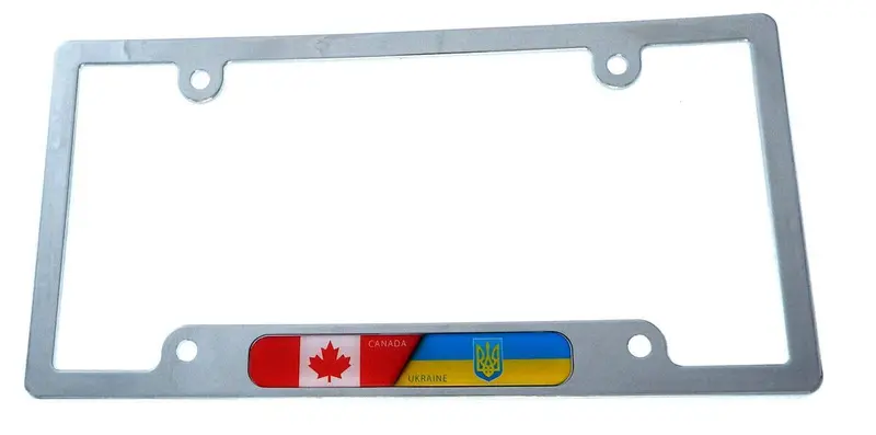 Canada–Ukraine Solidarity License Plate Frame – Chrome Plastic Dual-Flag Mount (CP08)