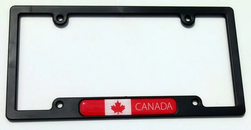Canadian Flag Car License Plate Frame – Black Plastic with Domed Color Lens
