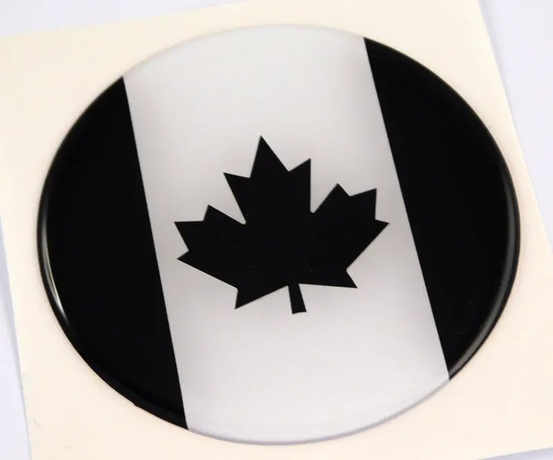 Canadian Flag Round Decal – 2.44″ Black-and-White Domed Emblem for Vehicles