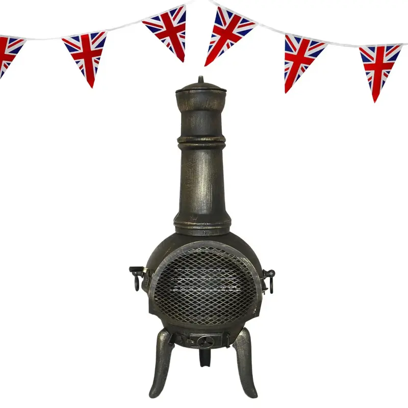 Cast Iron Chimenea with Union Jack Bunting Bundle