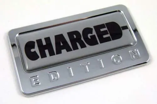 Charged-Themed Domed Chrome Emblem for Vehicles and Bikes