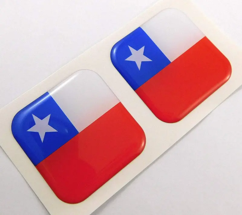 Chilean Flag Square 3D Domed Decal – Vehicle and Bicycle Gel Sticker (1.5″, Pair)