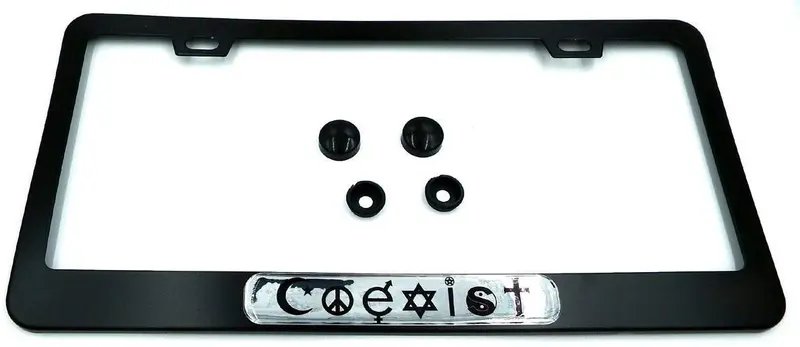 Coexist Symbol License Plate Frame – Minimalist Black Aluminum Holder